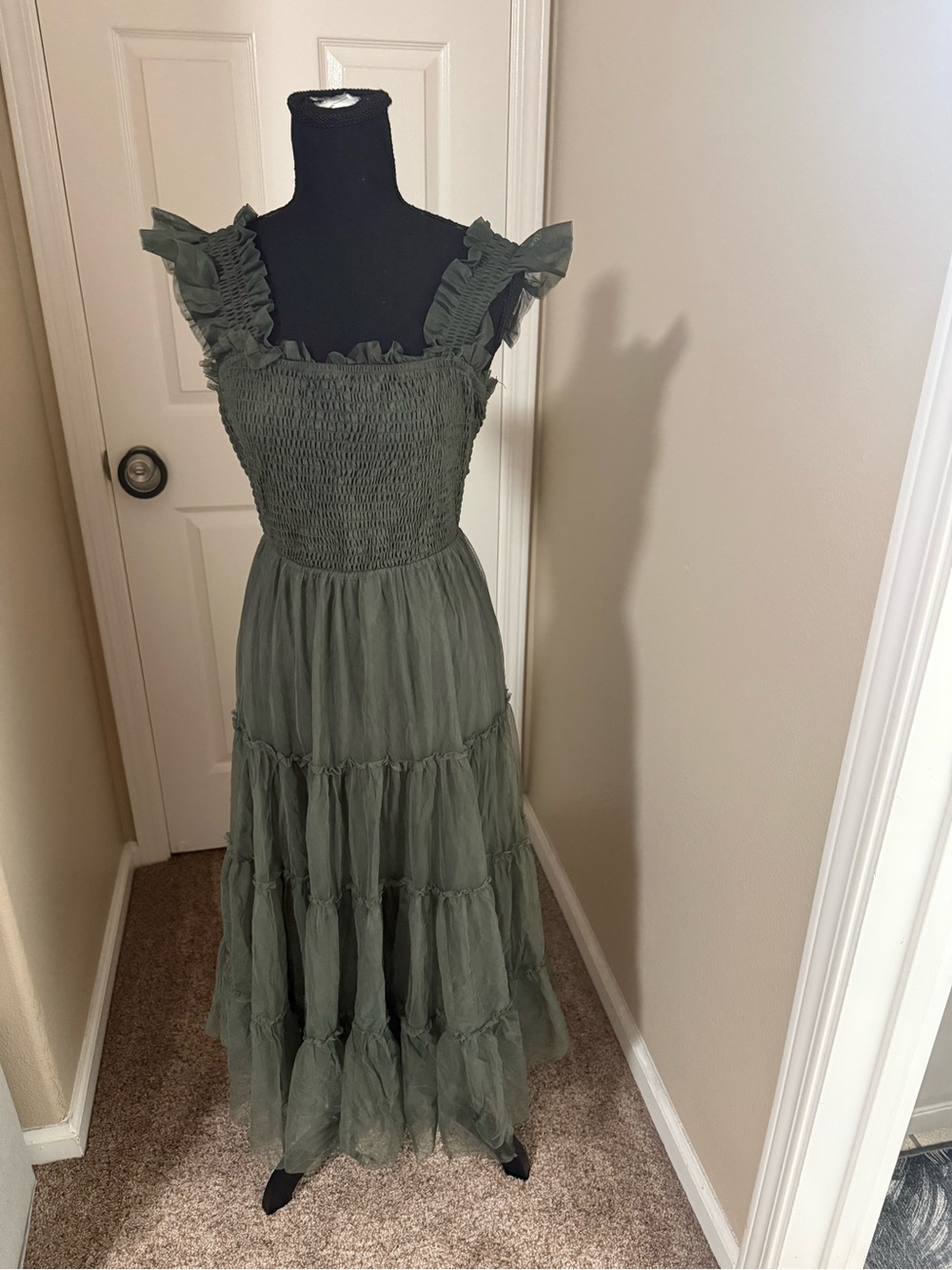 Baltic Born Olive Tiered Ruffle Midi Dress